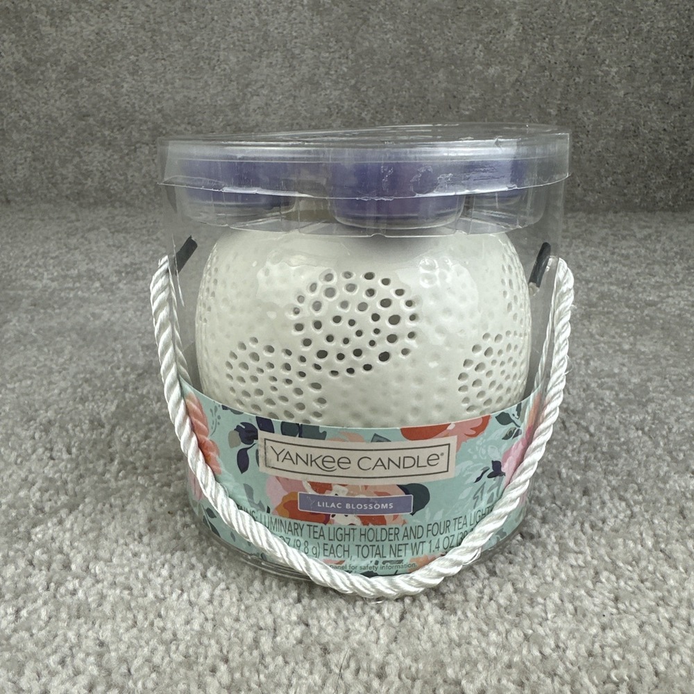 Yankee Candle Lilac Blossoms Luminary Tea Light Holder and Four Tea Lights